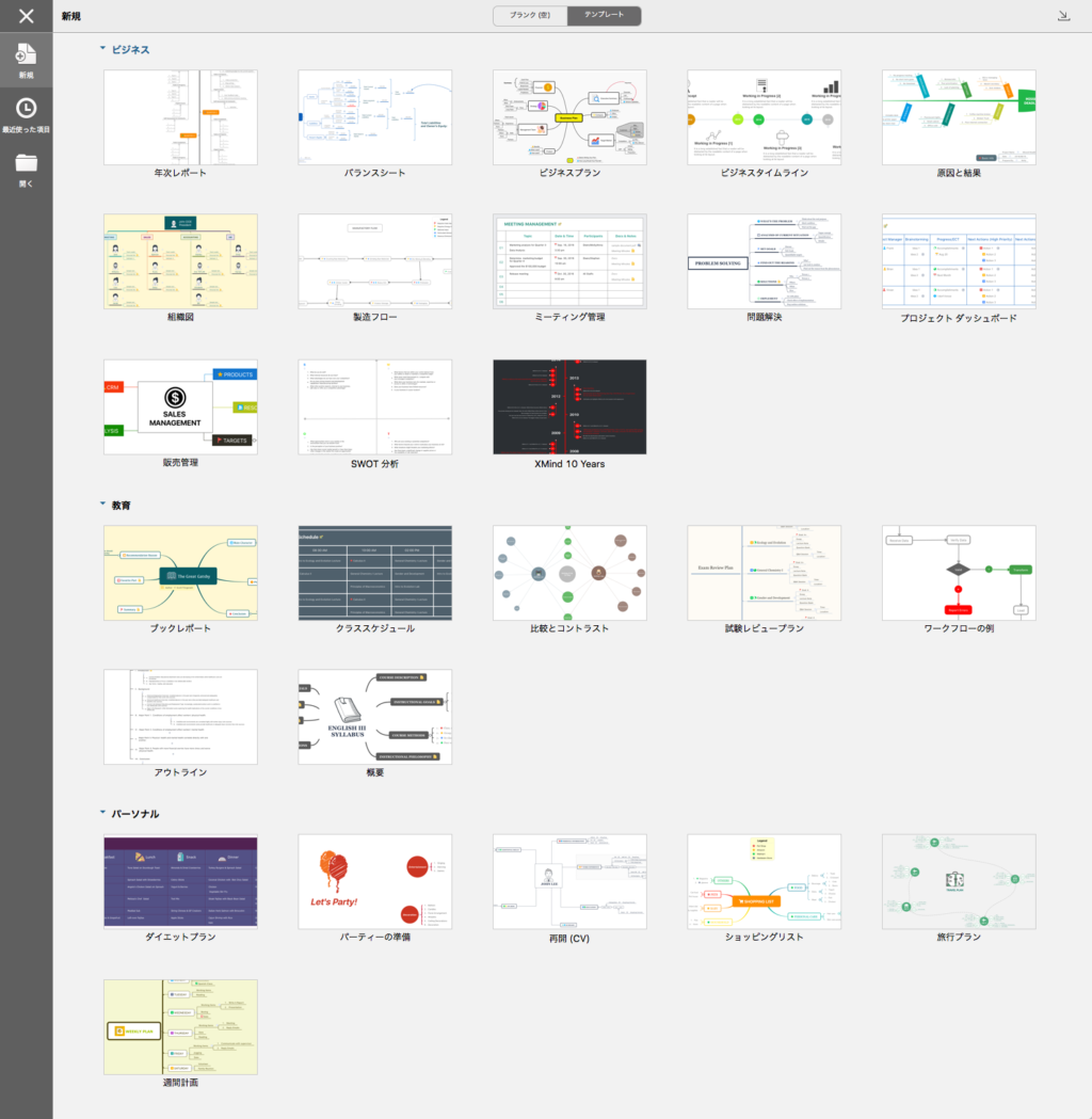 XMindのテンプレート