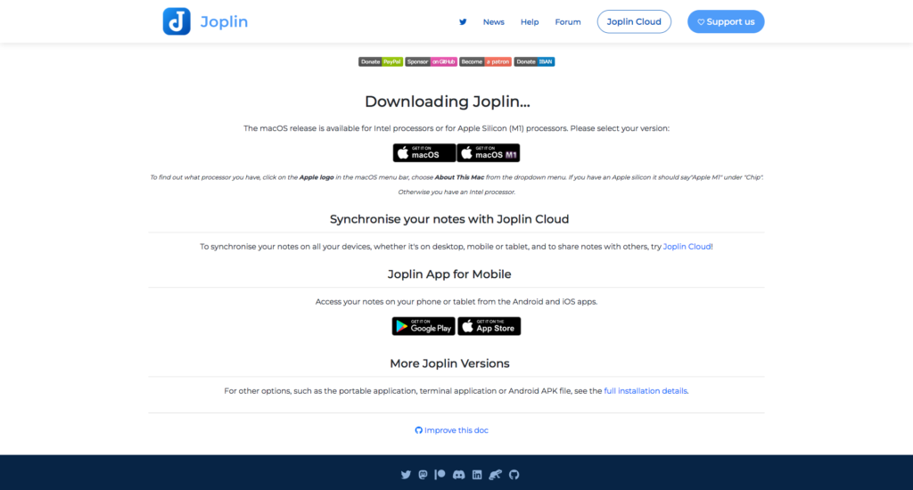 Joplinダウンロード画面（Mac）